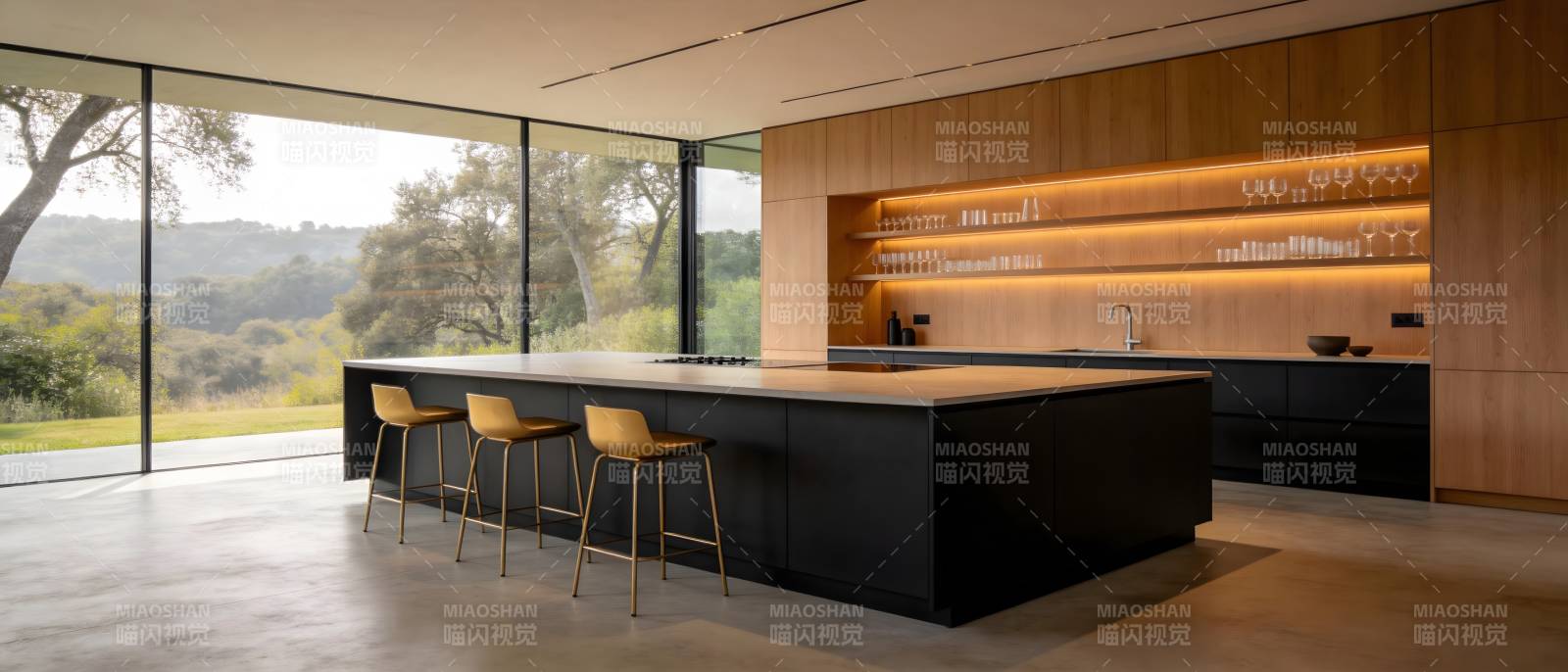 现代厨房全景图图片