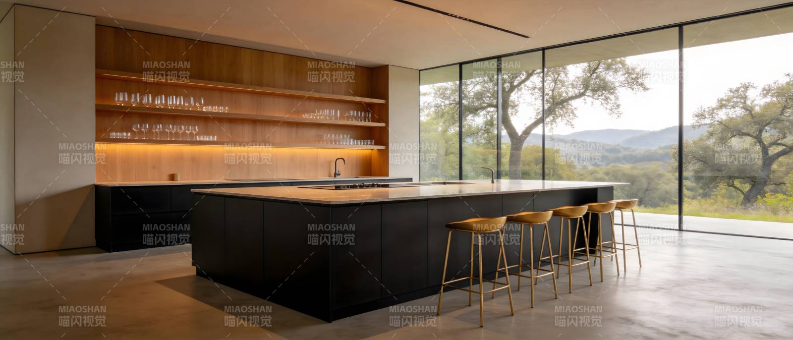 现代厨房全景图图片