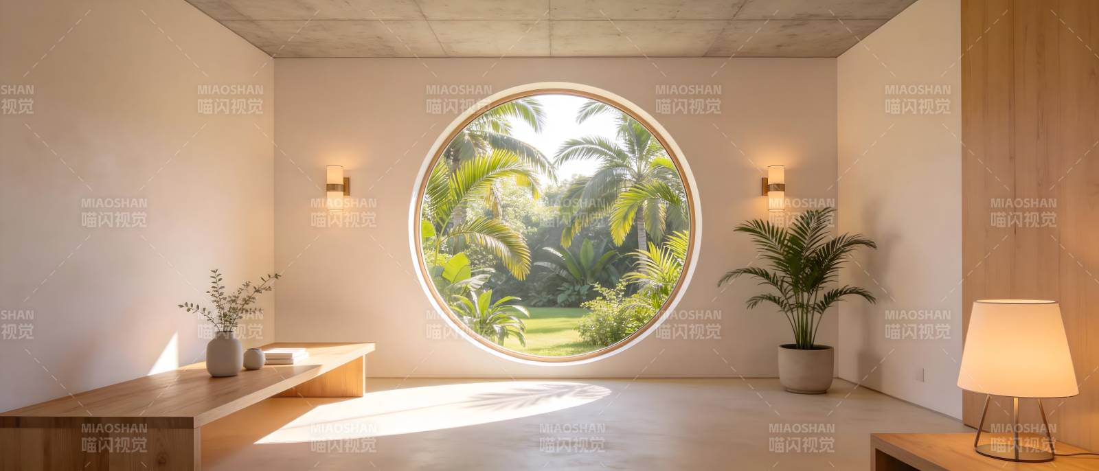 圆形窗景 绿意盎然图片