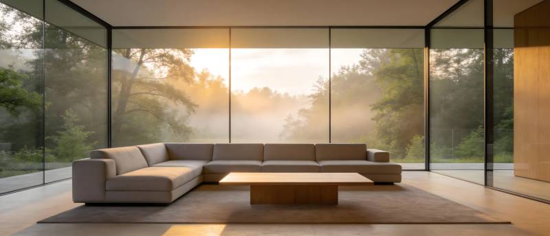 现代客厅全景窗景图片