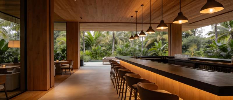 现代木质吧台空间图片