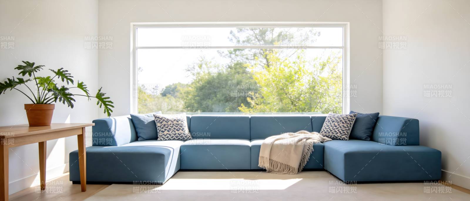 现代客厅蓝色沙发图片