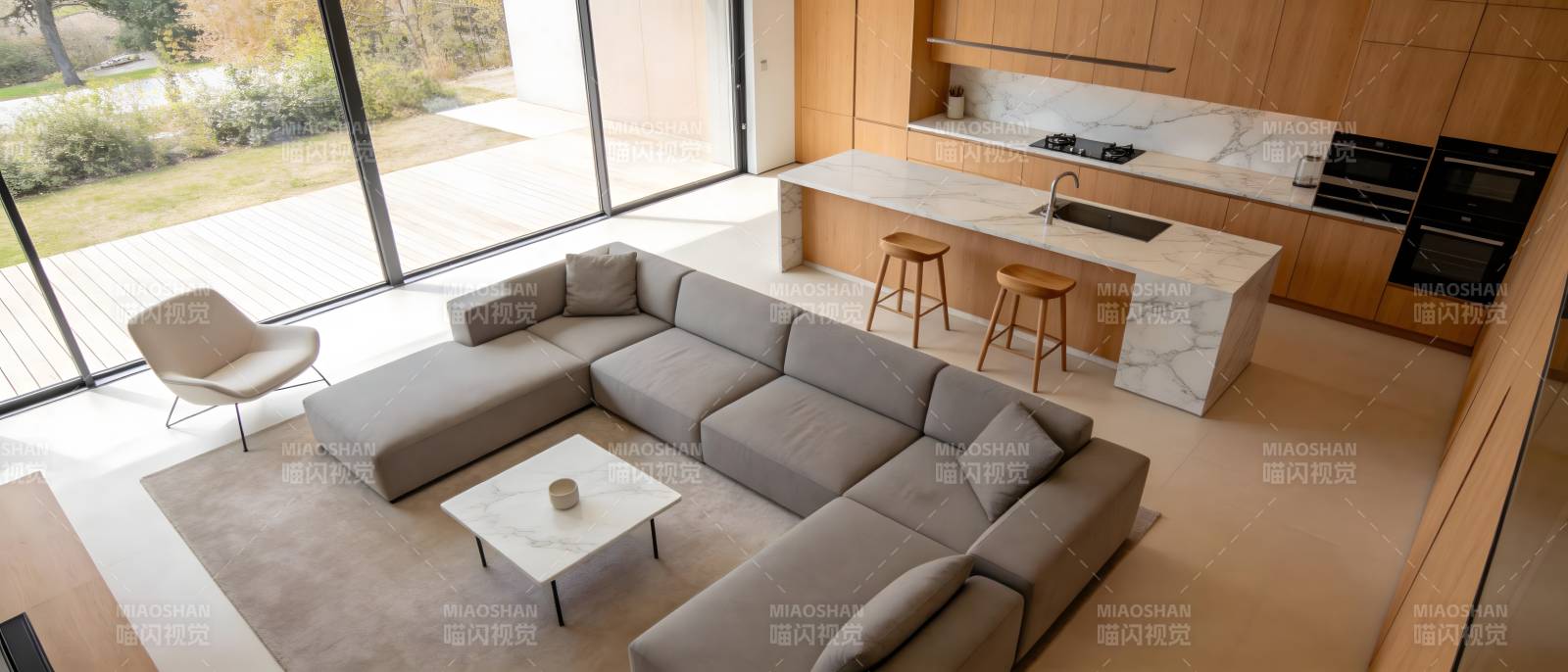 现代简约客厅厨房图片