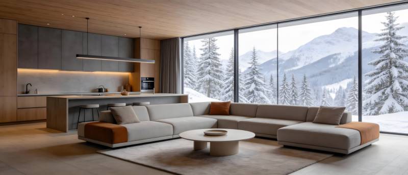 雪山中的现代客厅图片