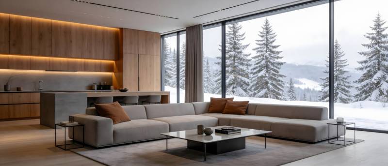 现代客厅雪景窗图片