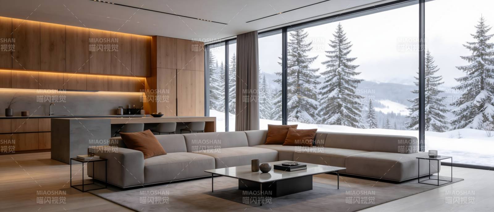 现代客厅雪景窗图片