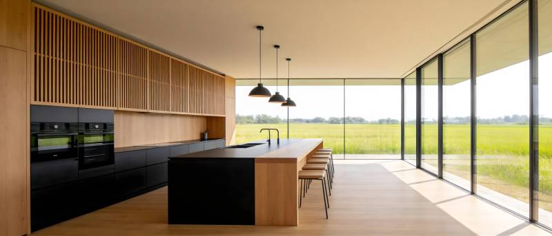 现代厨房全景窗景图片