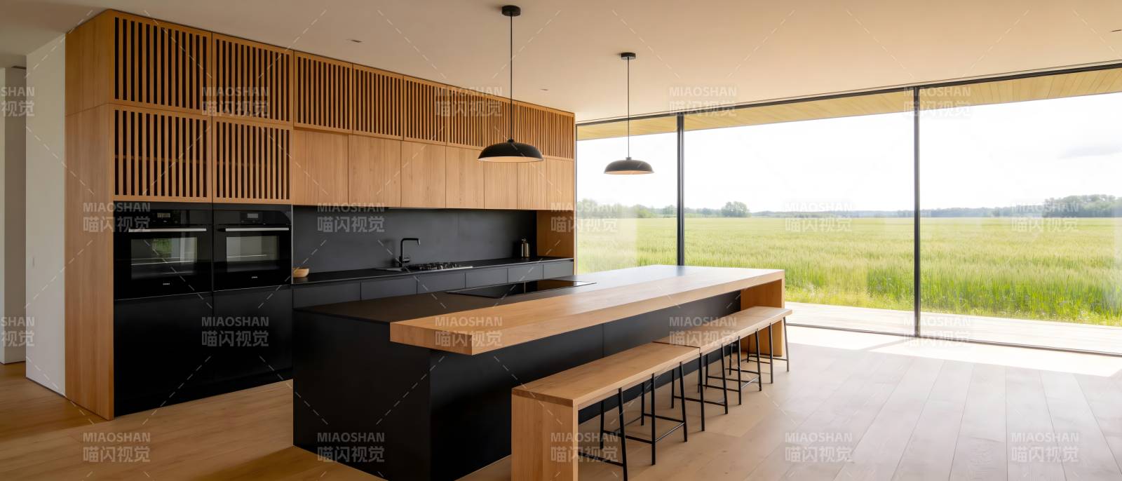 现代厨房全景窗图片