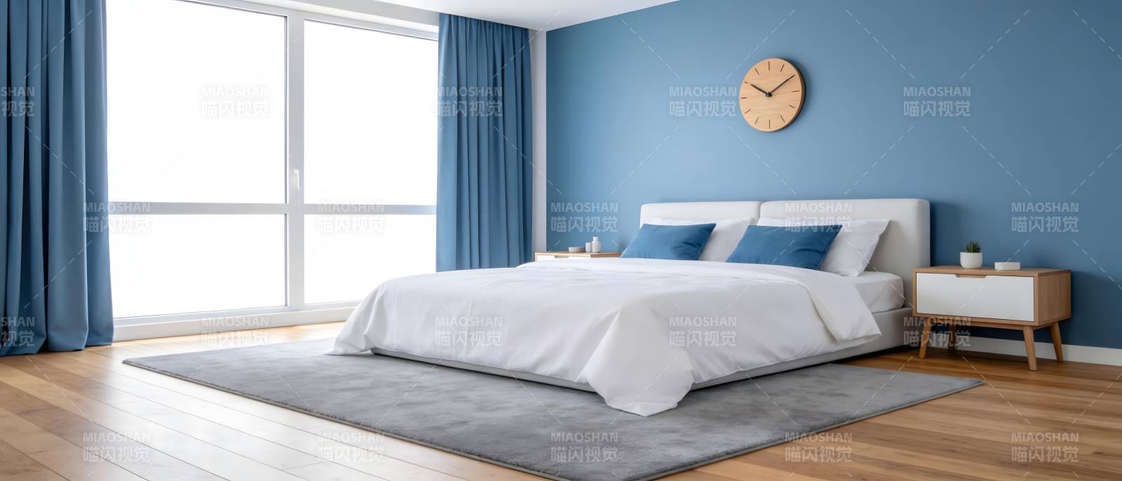 蓝色卧室温馨舒适图片