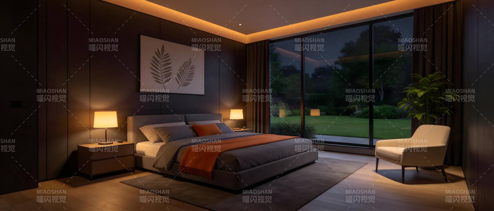 现代卧室夜景图片