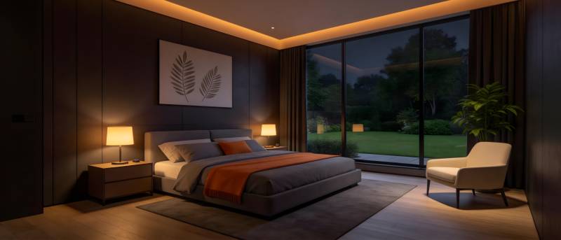 现代卧室夜景图片