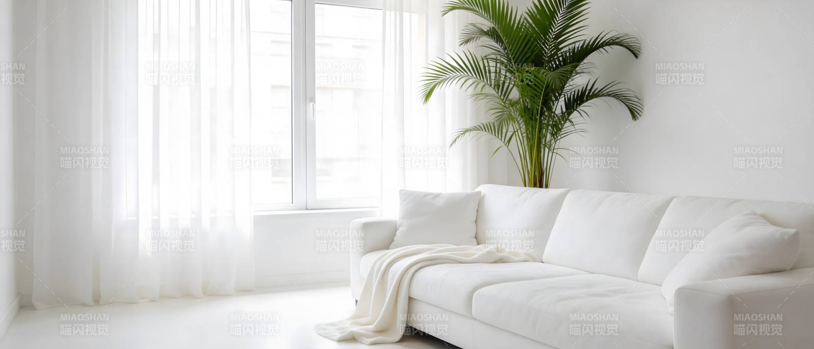 简约白色客厅一角图片