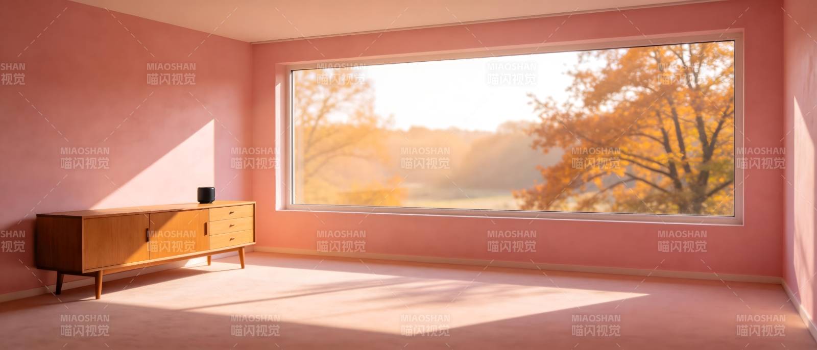 秋日暖阳照粉墙图片