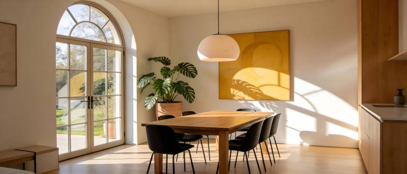 阳光洒满的现代餐厅图片