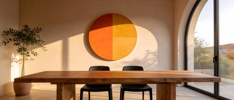 简约餐桌与艺术墙饰图片