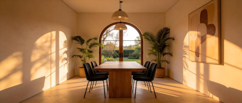 阳光洒满的现代餐厅图片