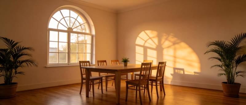 阳光洒满的餐厅图片