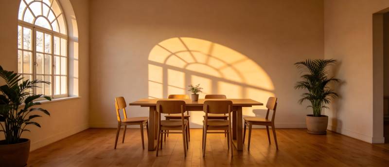 阳光洒落的静谧餐厅图片