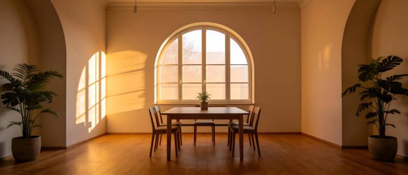 阳光洒满的静谧餐厅图片