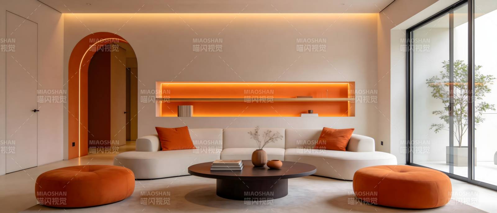 现代客厅橙色点缀图片