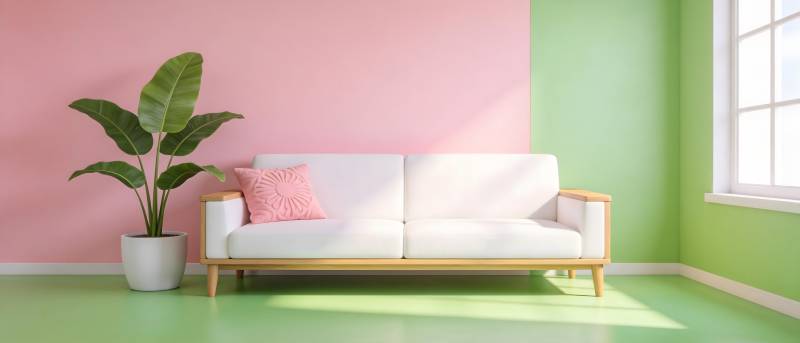 粉绿撞色客厅一角图片