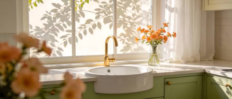 窗边花影厨房图片