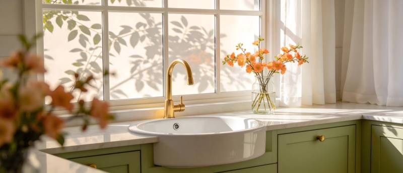 绿意厨房窗边花影图片