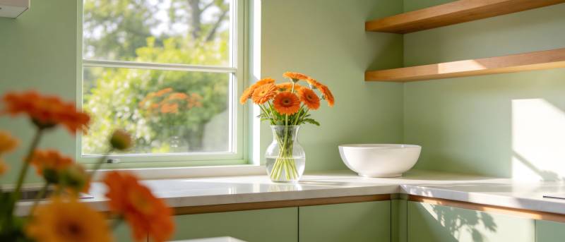 窗边花影 静谧厨房图片