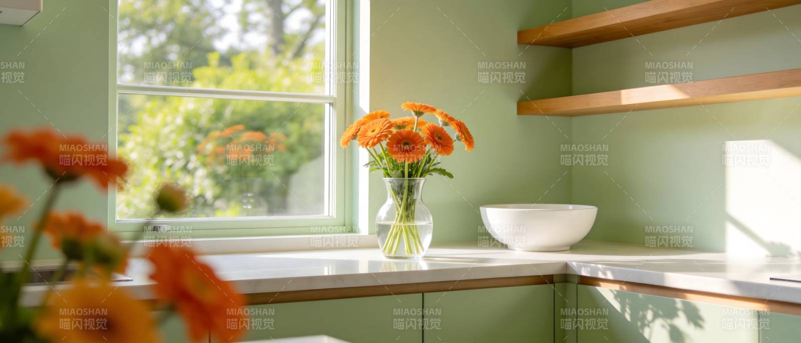 窗边花影 静谧厨房图片