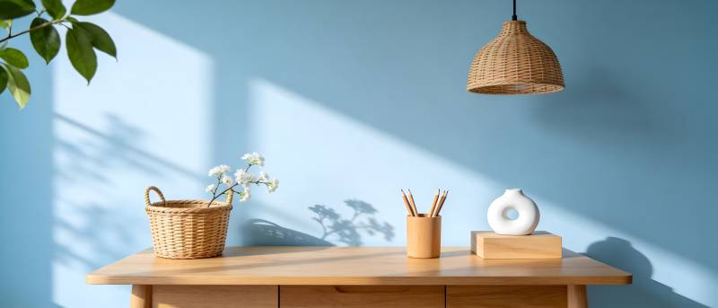 简约木桌静物图图片