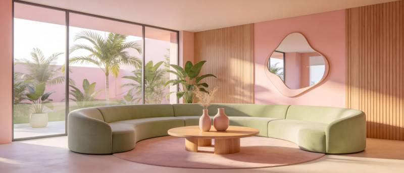 现代粉色客厅设计图片