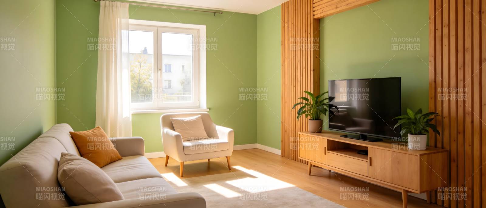 温馨绿色客厅图片