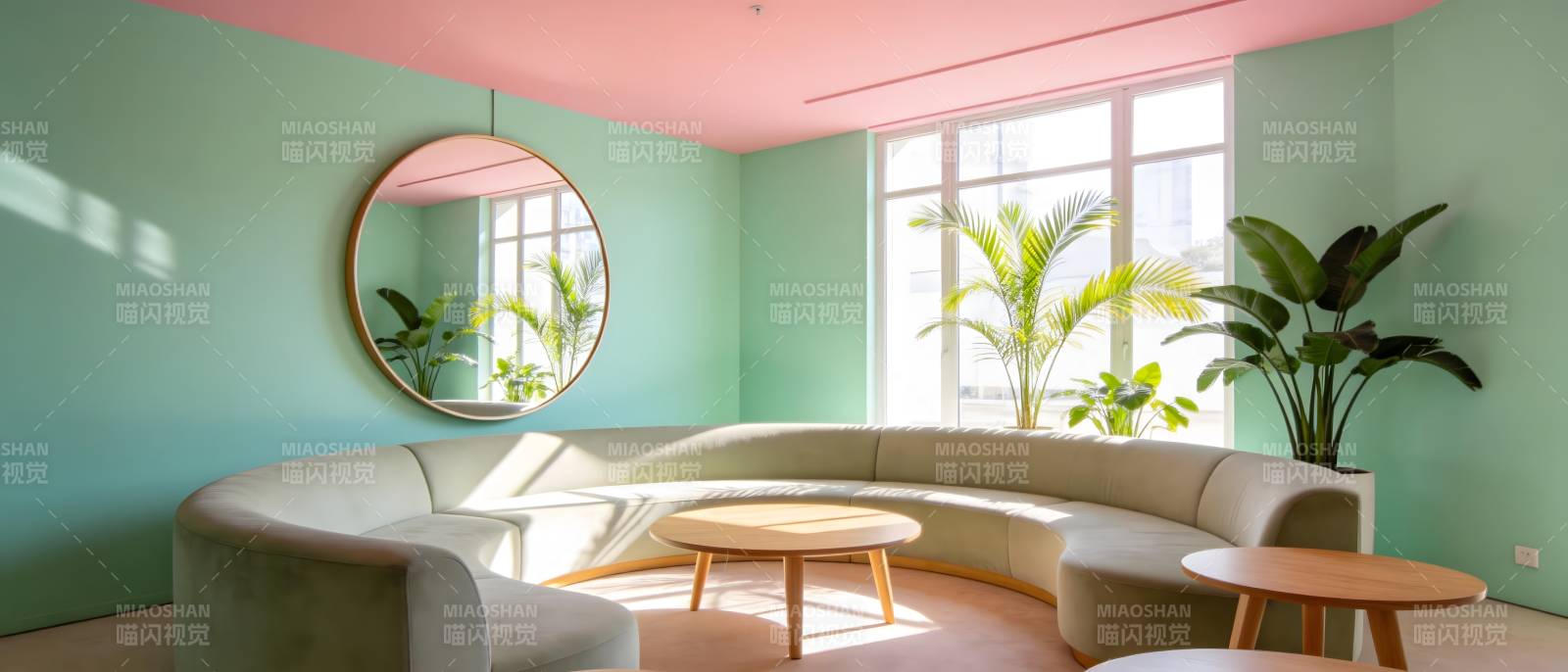 清新绿意客厅一角图片