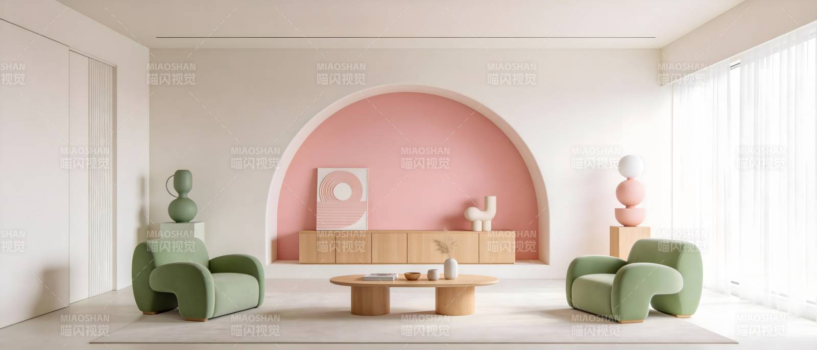 粉色拱门客厅设计图片