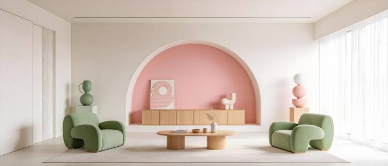 粉色拱门客厅设计图片