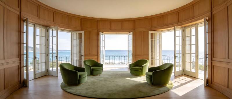 海景客厅 绿椅环绕图片