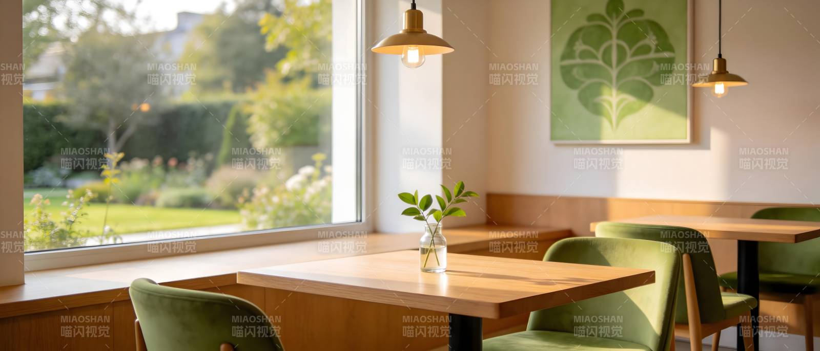窗边绿意咖啡厅图片