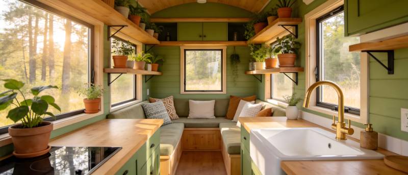 绿色小屋温馨厨房图片