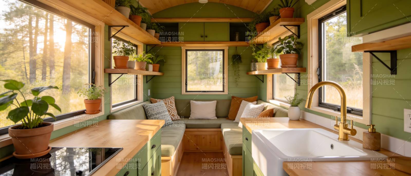 绿色小屋温馨厨房图片