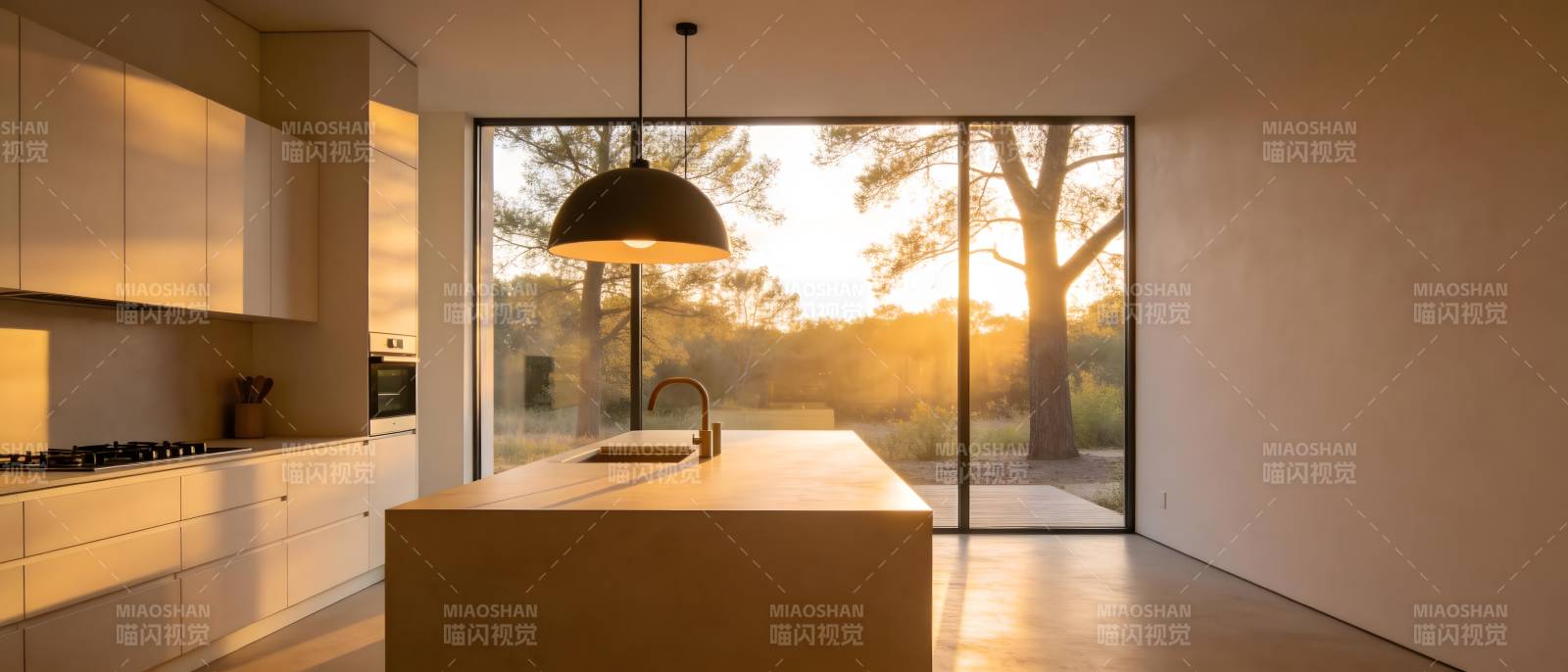 现代厨房日落美景图片