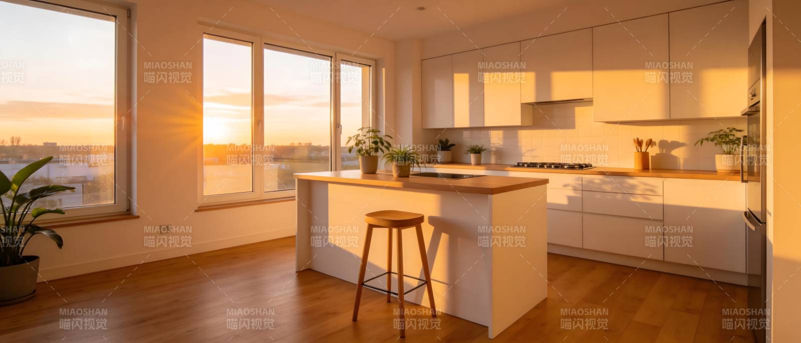 现代厨房日落美景图片