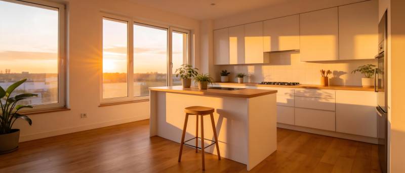 现代厨房日落美景图片