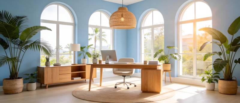 明亮书房绿植环绕图片