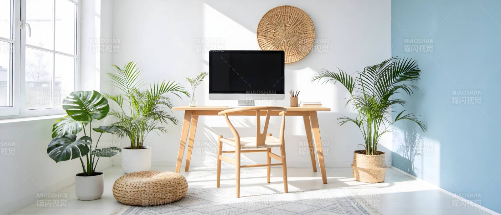 简约办公绿植角落图片