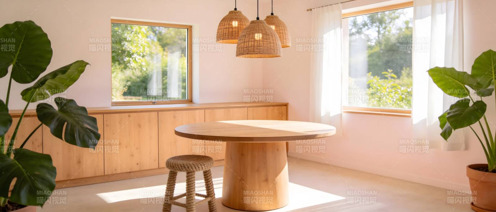 温馨木质餐桌一角图片