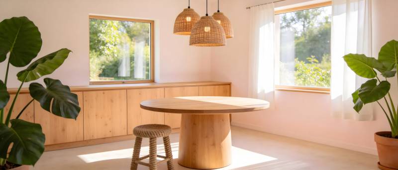 温馨木质餐桌一角图片