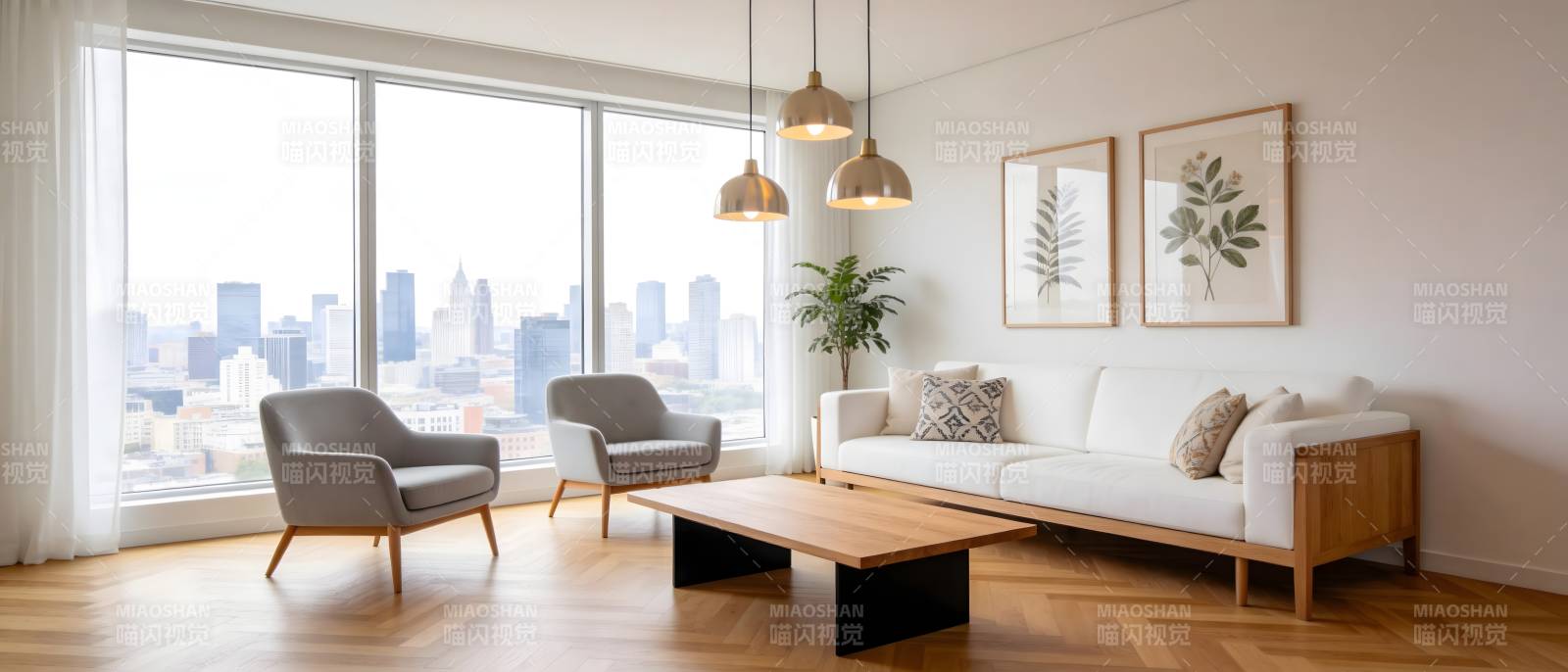 现代客厅全景窗景图片