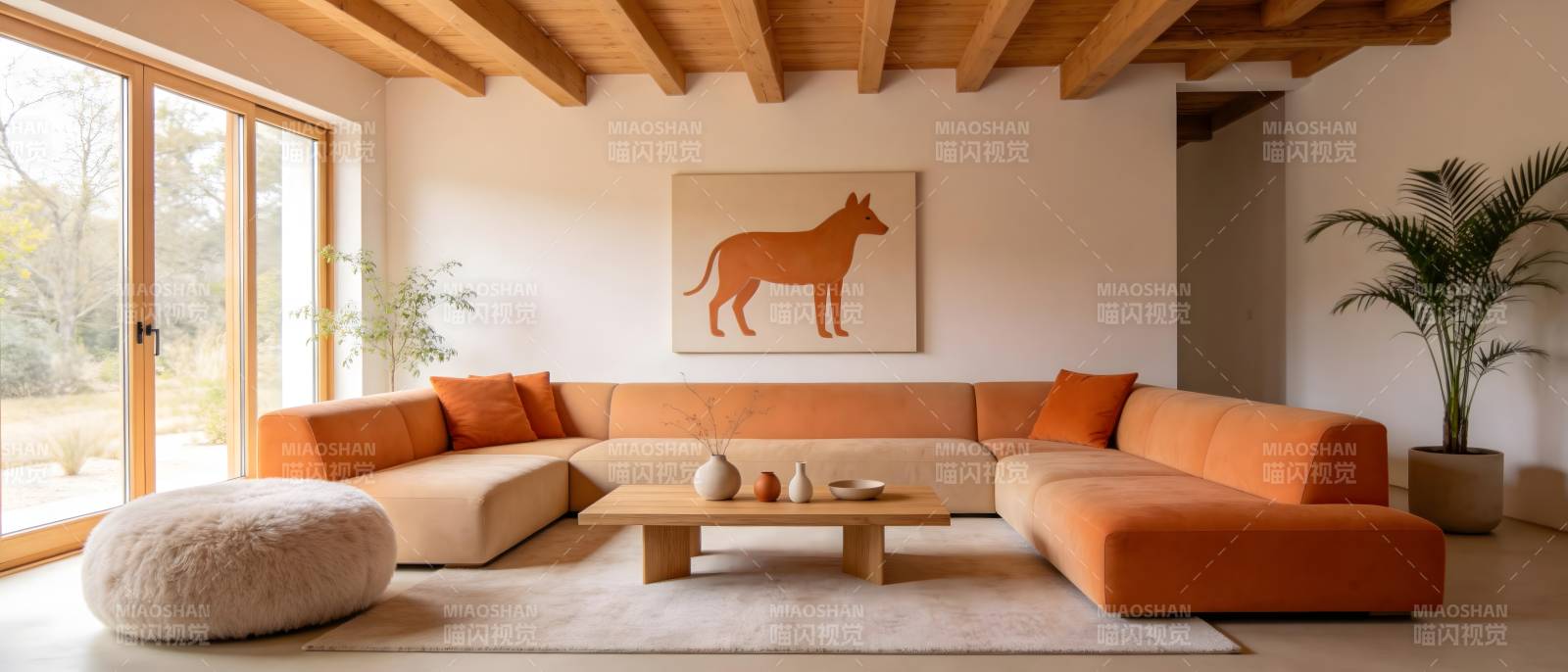 温馨橙色客厅一角图片