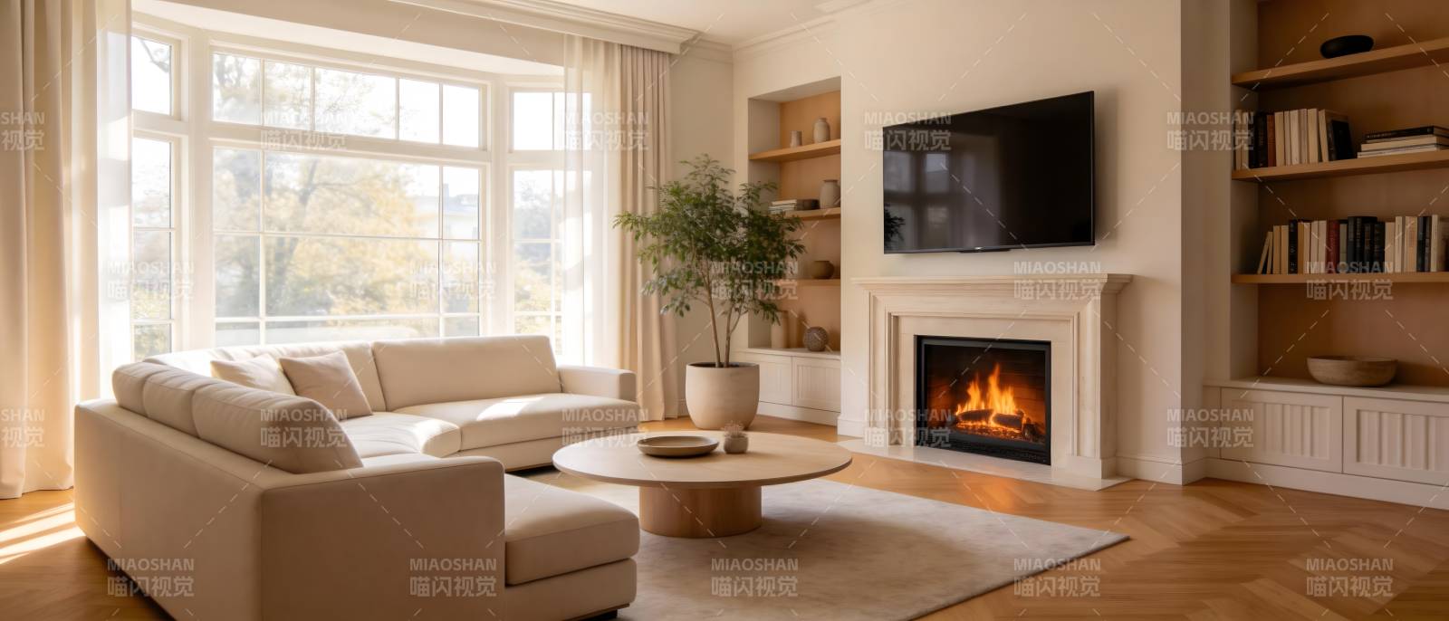 温馨客厅 壁炉暖意图片