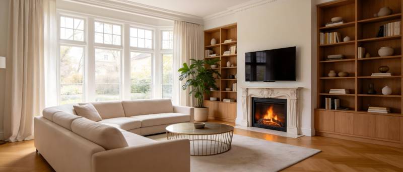 温馨客厅 壁炉相伴图片